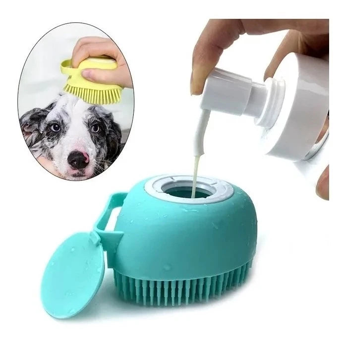 Escova Banho Cachorro Gato Dispenser Shampoo Lava Pelo Pet