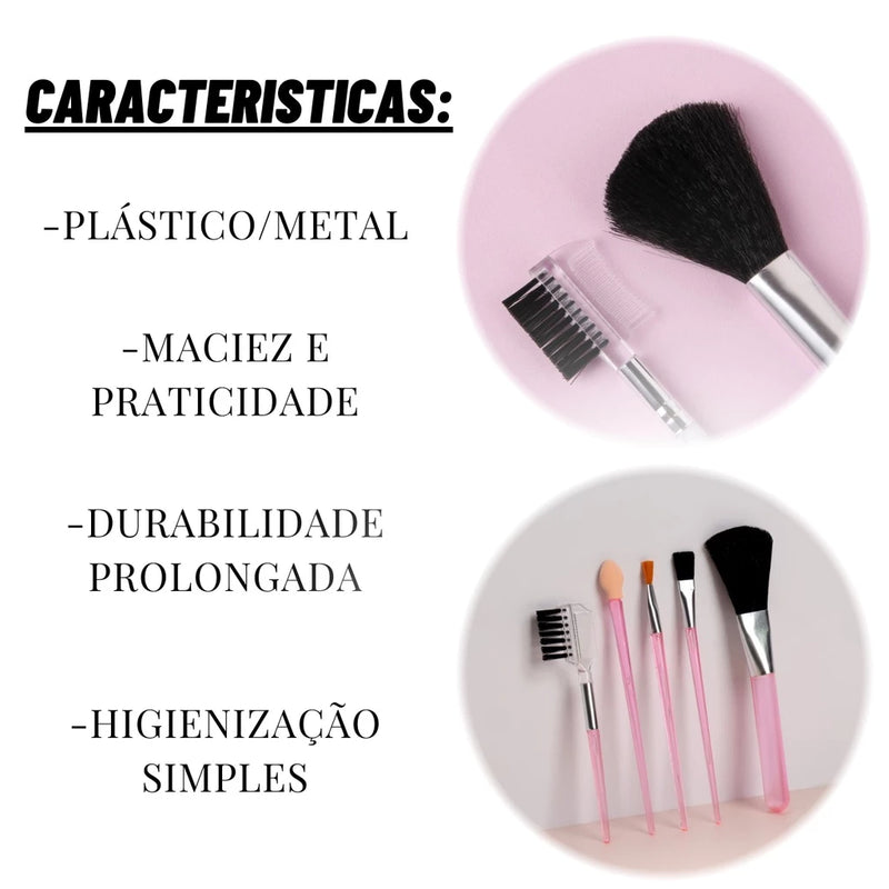 Kit 5 pinceis de maquiagem Profissional para Sombra / Cílios / Maquiagem Pronto a Entrega