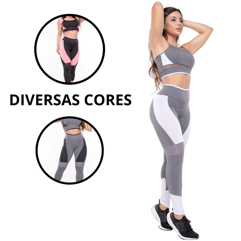 Conjunto Feminino Calça Legging e Top Roupa Fitness Leg Tope