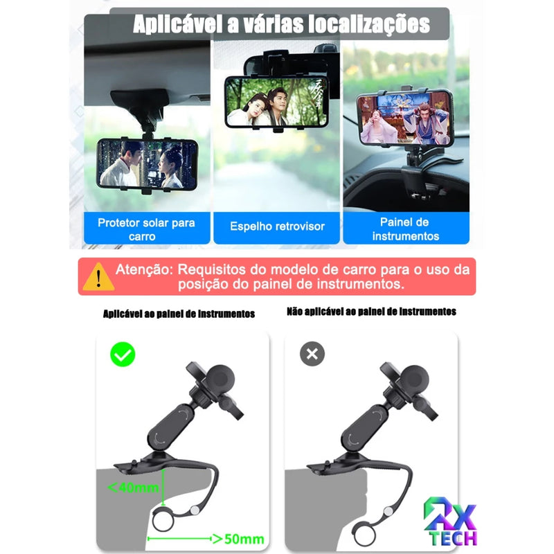 Gps Suporte Veicular Para Celular Carro Universal Com Fixação No Retrovisor Do Carro Rotação 360°