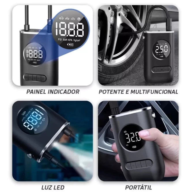 Mini Compressor de Ar Portatil Recarregavél Digital USB Calibrador Pneu Envio Imediato