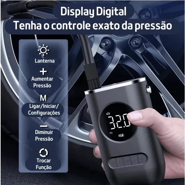 Mini Compressor de Ar Portatil Recarregavél Digital USB Calibrador Pneu Envio Imediato