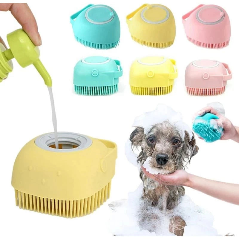 Escova Banho Cachorro Gato Dispenser Shampoo Lava Pelo Pet