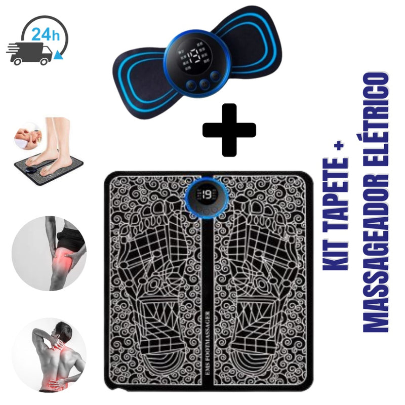 Kit Tapete E Mini Massageador Elétrico Dor Pés E Musculares