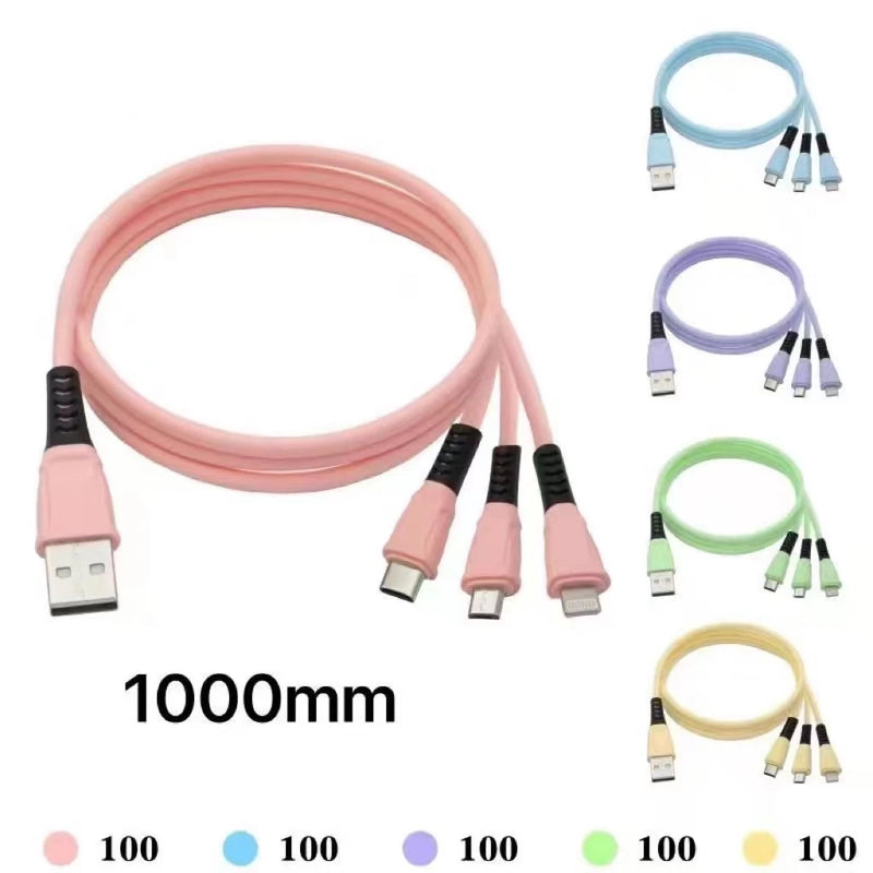 Cabo Usb Carregador Turbo 3 Em 1 Micro Usb Tipo C E iPhone E V8 1.2M