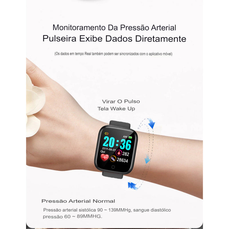 Smartwatch D20 relógio foto com tela hd y68 bluetooth com lembrete chamada monitor de frequência